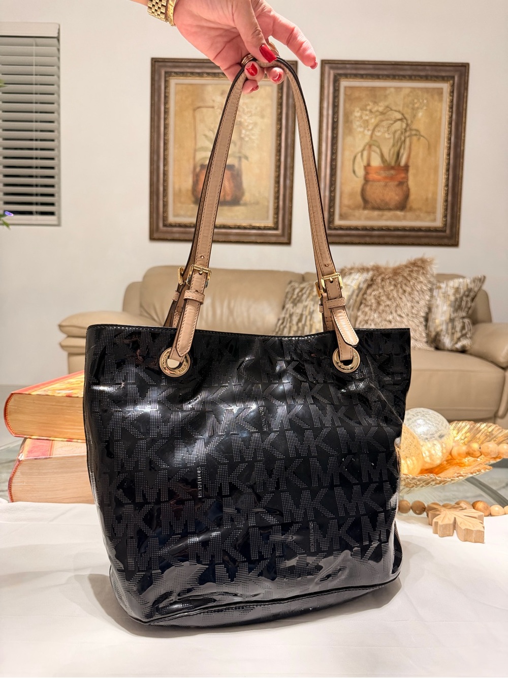 Michael Kors Metallic Tote Bag — Black
